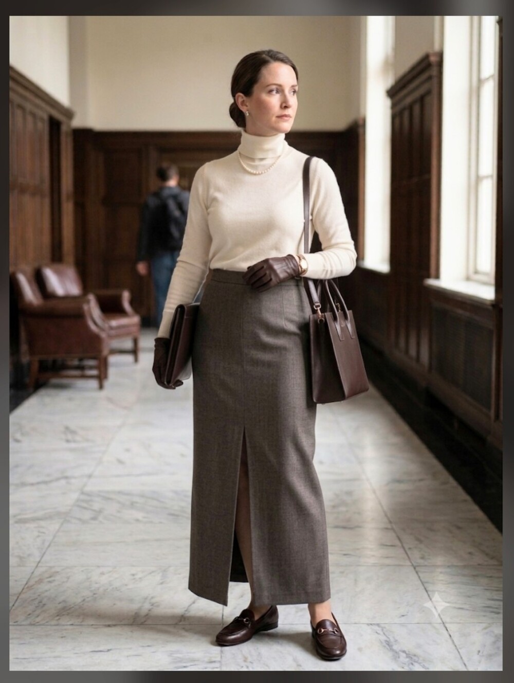 Vintage Talbots Herringbone Wool Maxi Skirt 6 Brown Old Money Preppy #8100